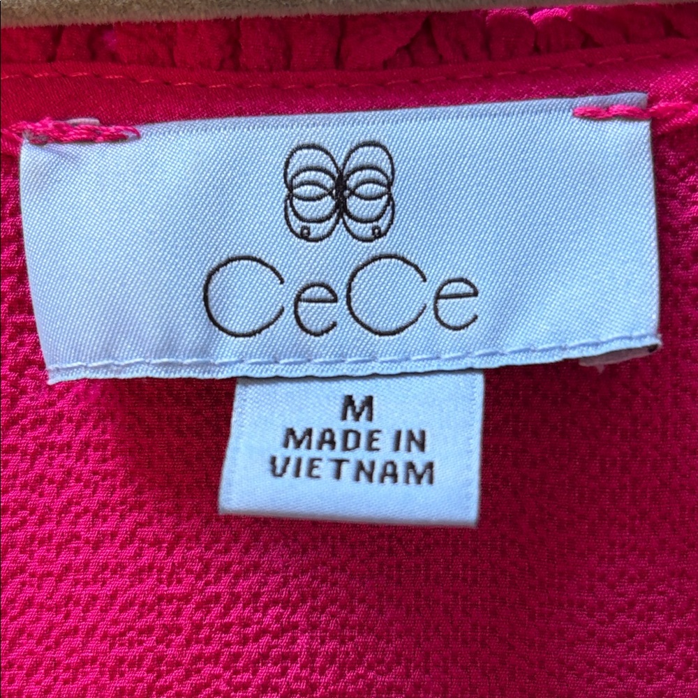 CeCe Ruffle Sleeve Blouse Hot Pink V-Neck Top - Size M - Picture 4 of 5
